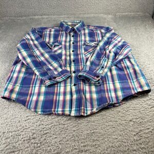 FiveBrother Mens 3XL Flannel Shirt Purple Teal Pink Plaid Heavy Cotton Button Up